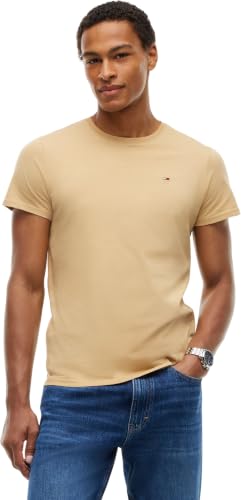 Detalle de Tommy Jeans T-Shirt da Uomo a Maniche Corte Slim Fit Originale TJM, Beige Sabbia