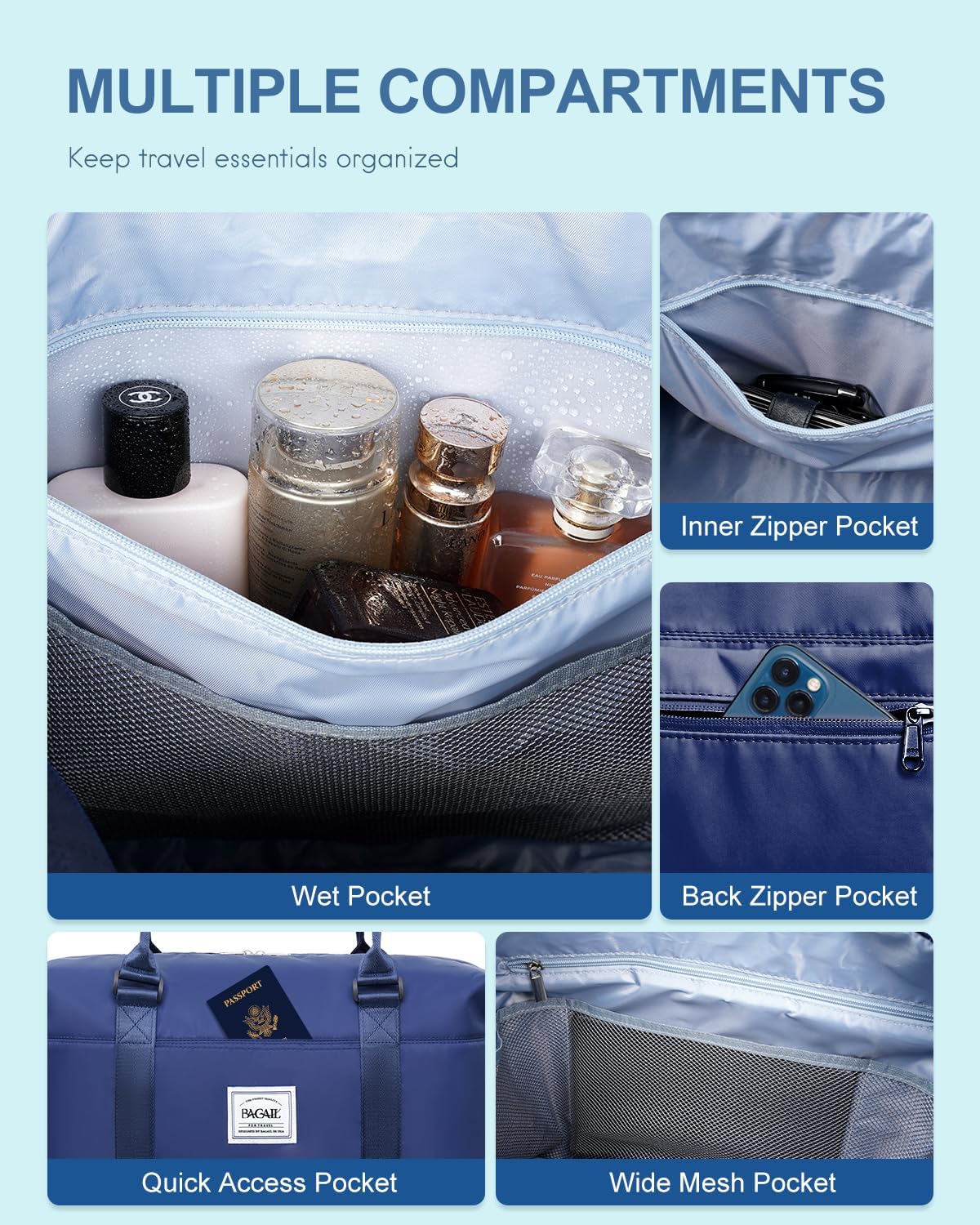 Thumbnail 2 de BAGAIL Travel Duffel Bag with Extra Bottom Storage: Wet/Dry Separation, Separate Toiletry Bag & Versatile Weekender