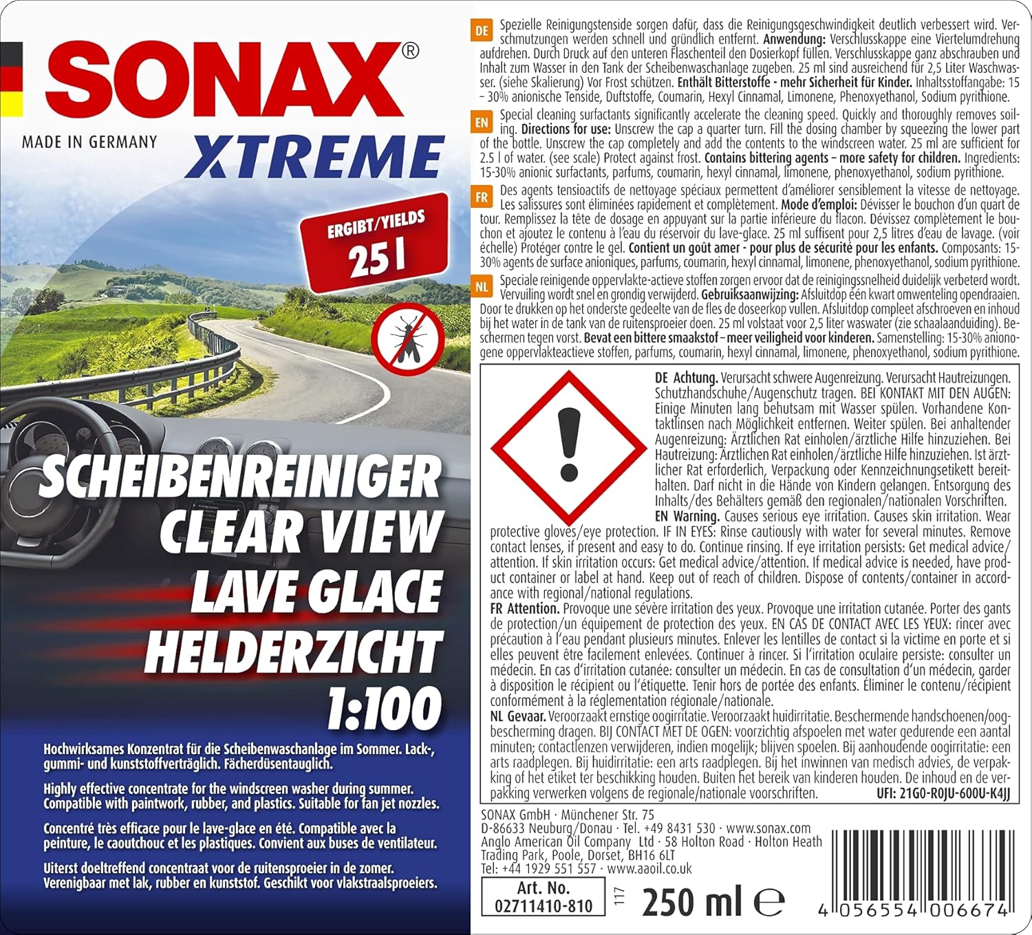 Thumbnail 1 de SONAX XTREME CLEAR VIEW 1:100 (250 ml) – A practical summer windscreen washer concentrate