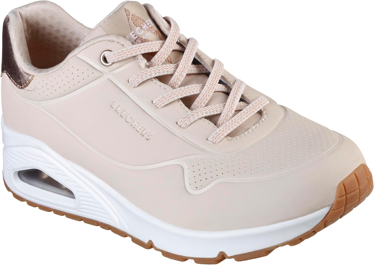 Detalle de Skechers Uno - Shimmer Away para mujer (Natural, talla 38 EU): zapatillas con tacto acolchado y ribete metálico