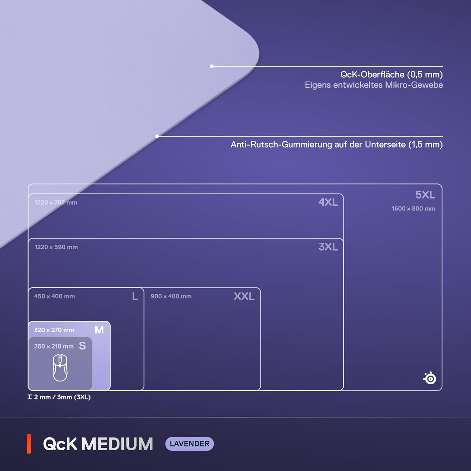 Thumbnail 4 de SteelSeries QcK Mauspad (mittel) – Lavendel – mit Anti-Rutsch-Gummierung, 320 x 270 mm