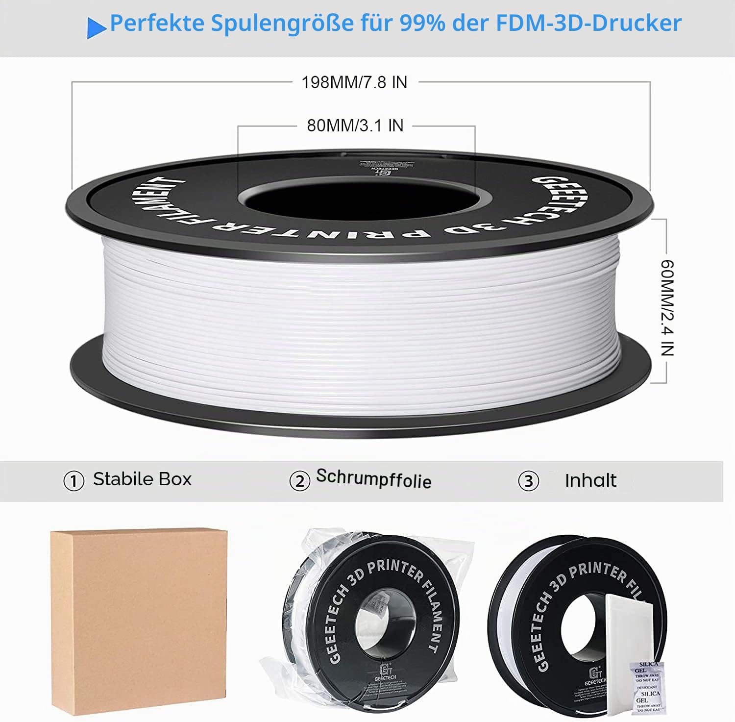 Detalle 2 de GEEETECH PLA-Filament 1,75 mm 1 kg Weiß
