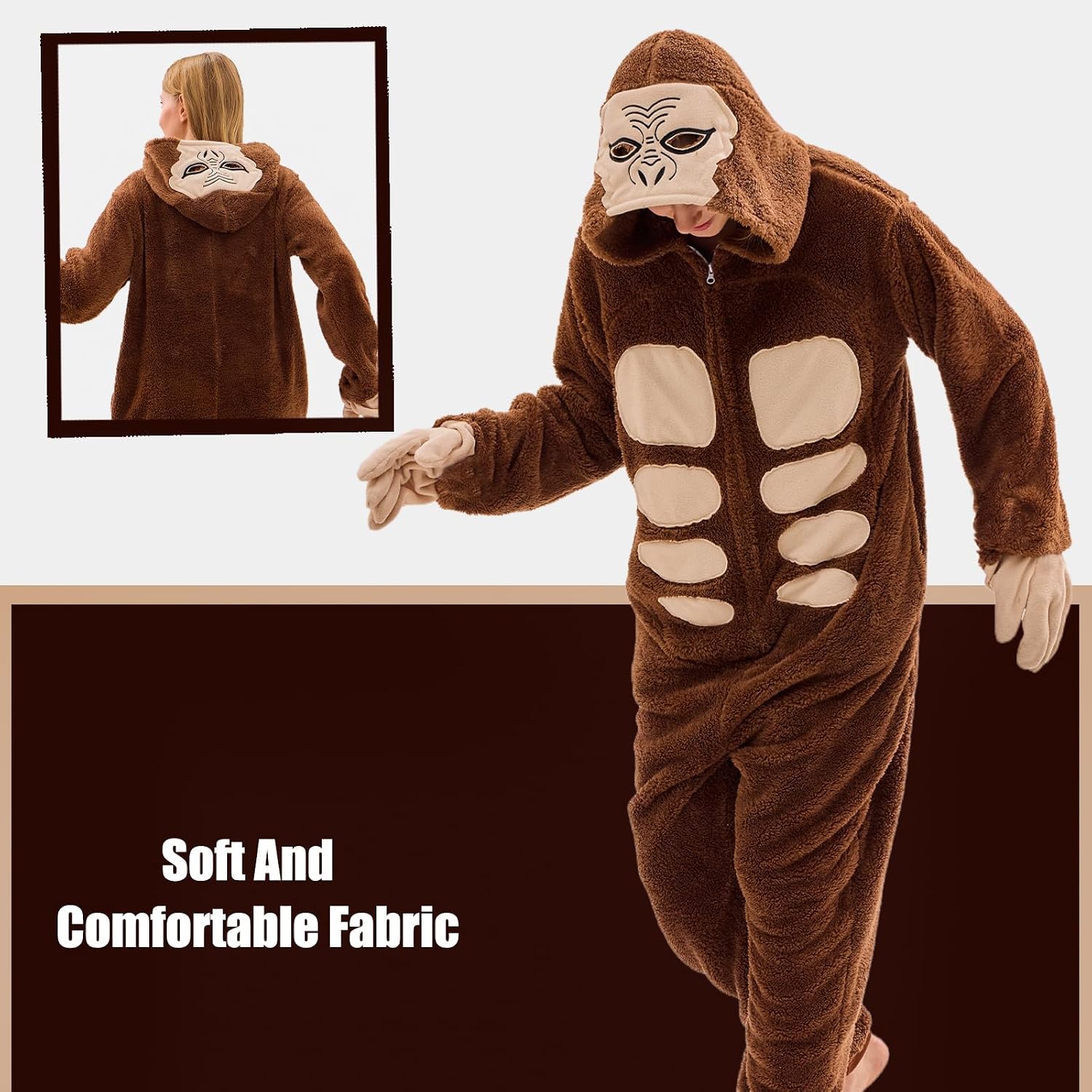Detalle 2 de JUOLOET Unisex Adult Animal Onesie Pajamas with Zipper and Pockets