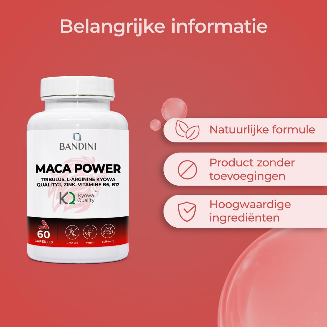 Detalle de BANDINI MACA POWER Peru supplement met maca, tribulus en 60 vegan capsules