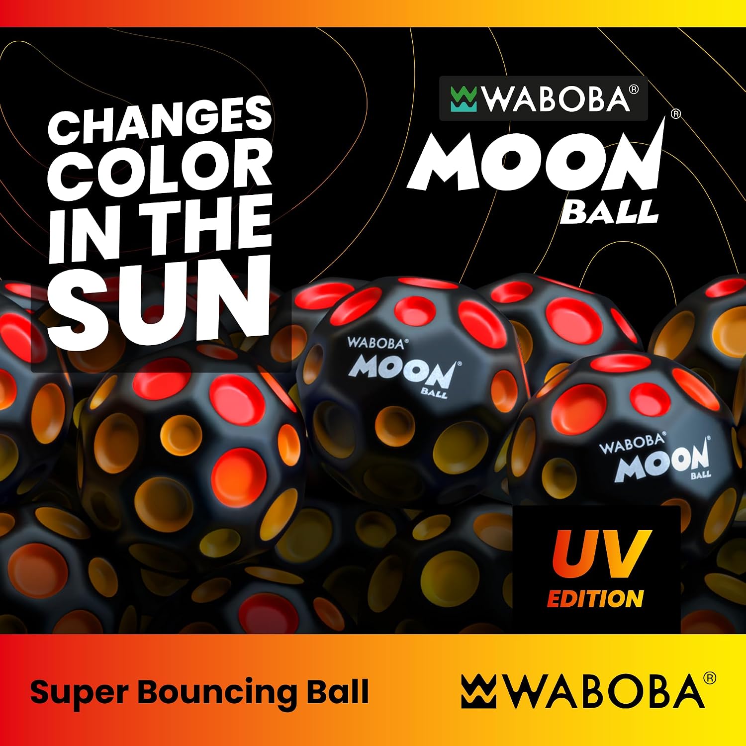 Detalle de Waboba UV Moon Ball – Hyper-Bounce con colore reattivo ai raggi UV, effetto “pop” e rimbalzi fino a 30 metri