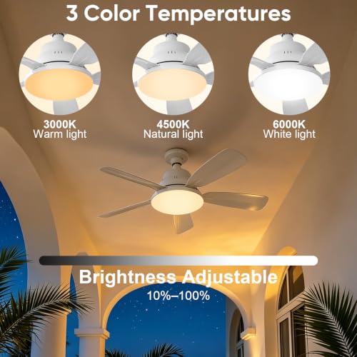 Thumbnail 2 de joyshie Ventilateur de Plafond avec Lumière et Télécommande, 62 cm – LED dimmable 3 couleurs, 3 vitesses, minuterie, douille E27