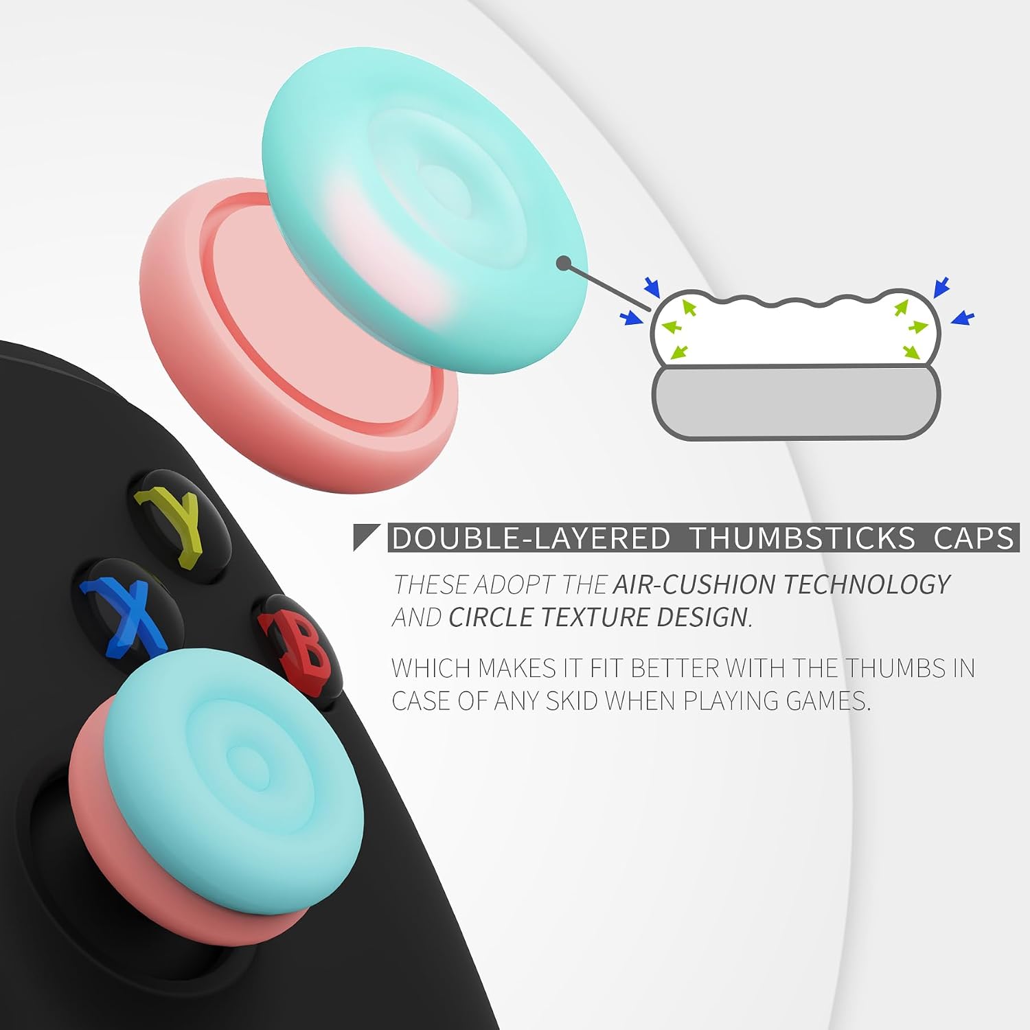 Thumbnail 2 de PlayVital Thumbs Cushion Caps Thumb Grips for PS5/PS4 and More – Aqua Blue & Coral Pink