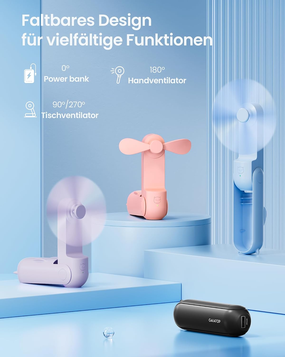 Thumbnail 6 de Gaiatop Tragbarer 3-in-1 Handventilator mit Powerbank – kompakt, USB aufladbar, bis zu 17 Stunden Kühlzeit