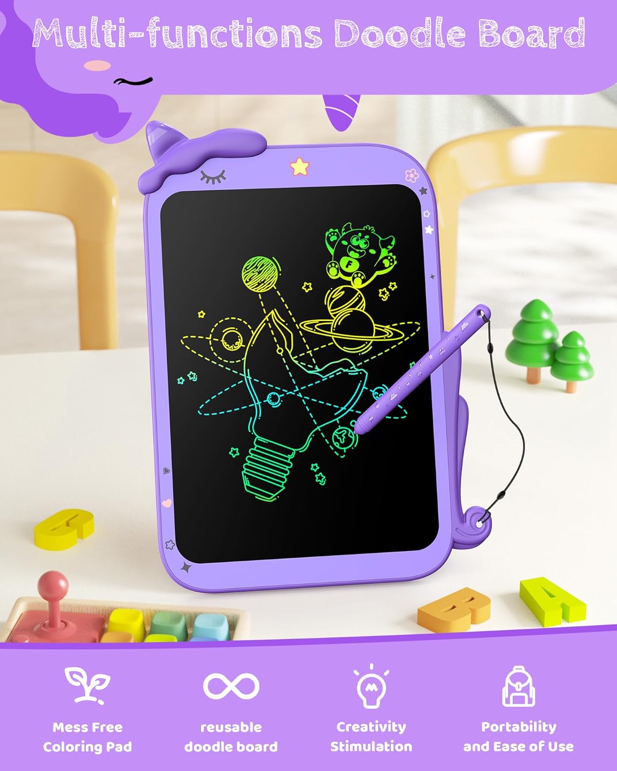 Detalle de ORSEN 10-inch LCD Writing Tablet for Kids – Dinosaur Doodle Board (Purple) for 3–8 Year Olds