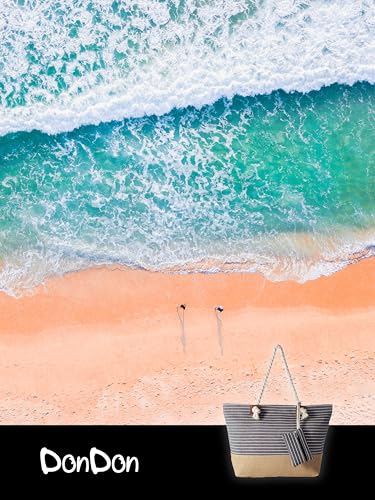 Detalle de DonDon Grande Bolsa de playa repelente al agua con cremallera a rayas negro