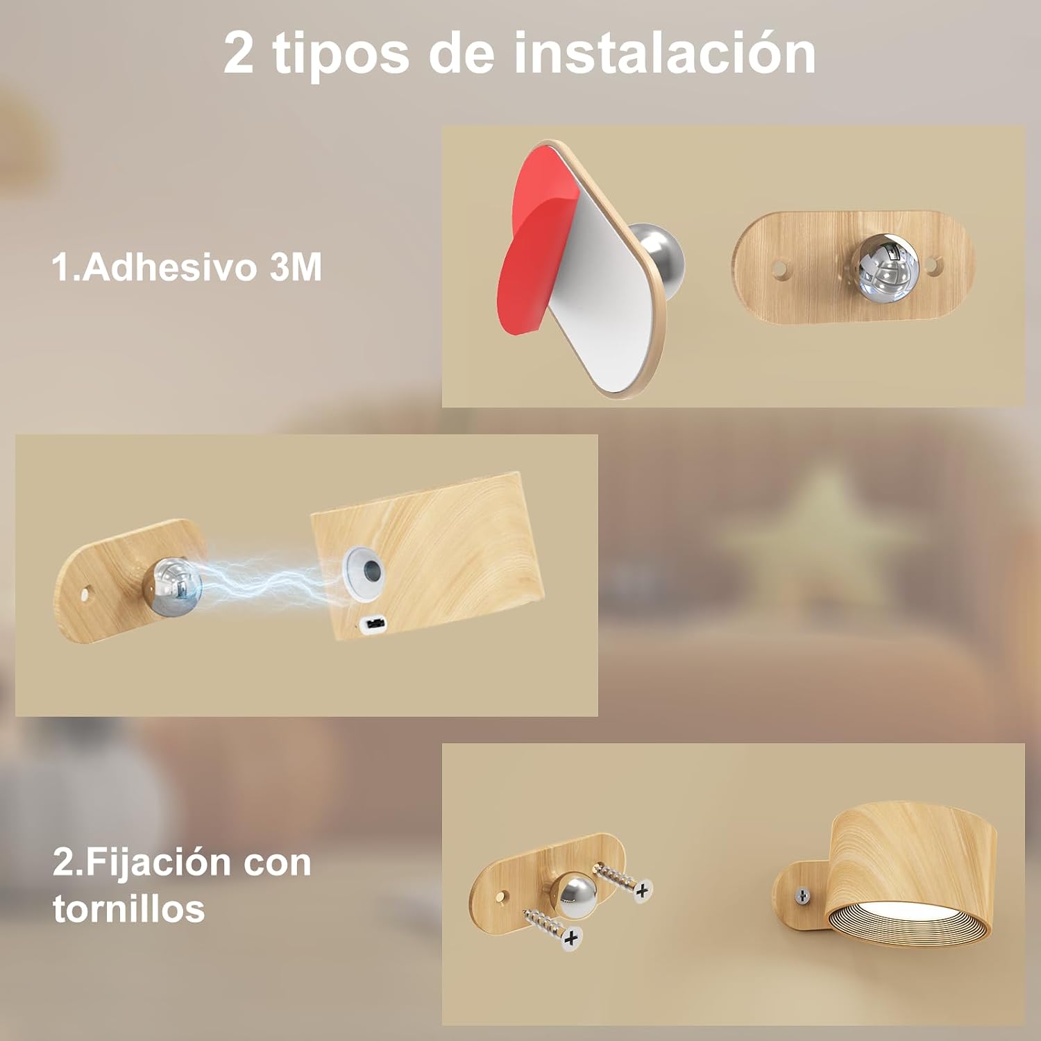 Detalle 2 de Feallive Lámpara de pared LED con USB 2 piezas