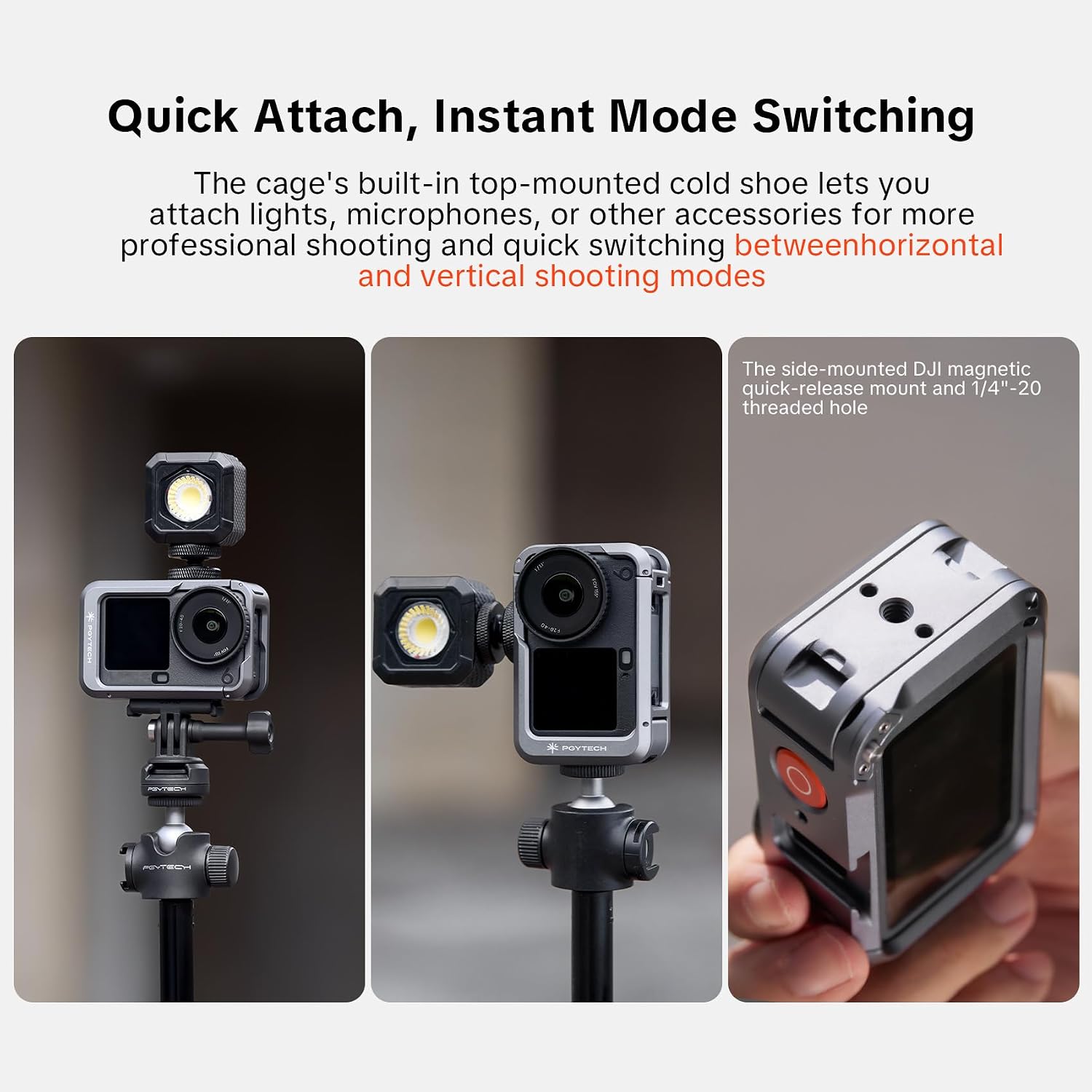 Detalle 2 de PGYTECH StreetPro Griff-Set für DJI Osmo Action 6 – Aluminium-Käfig, Griff & Zubehör