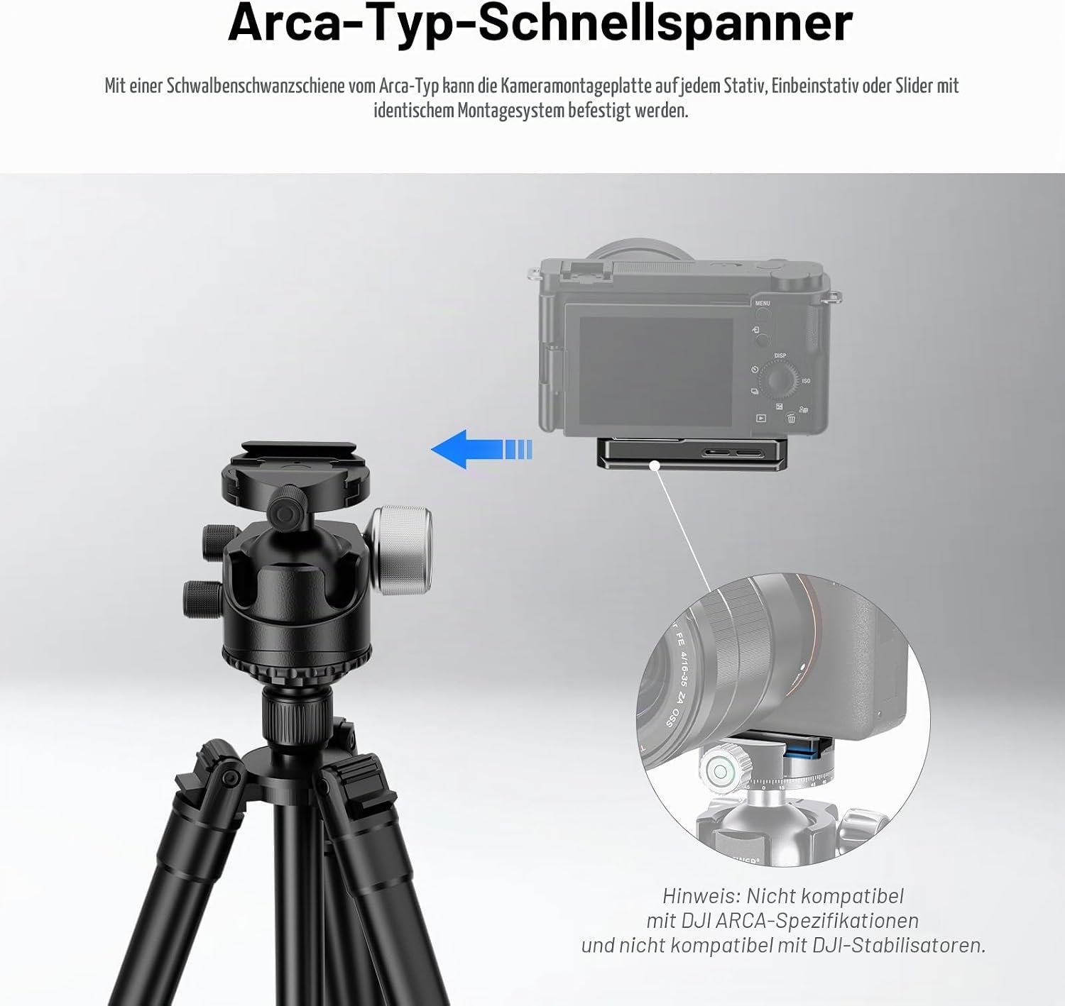 Detalle 2 de NEEWER Schnellwechselplatte ARCA Typ – kompatibel mit AirTag, 1/4" Schraube