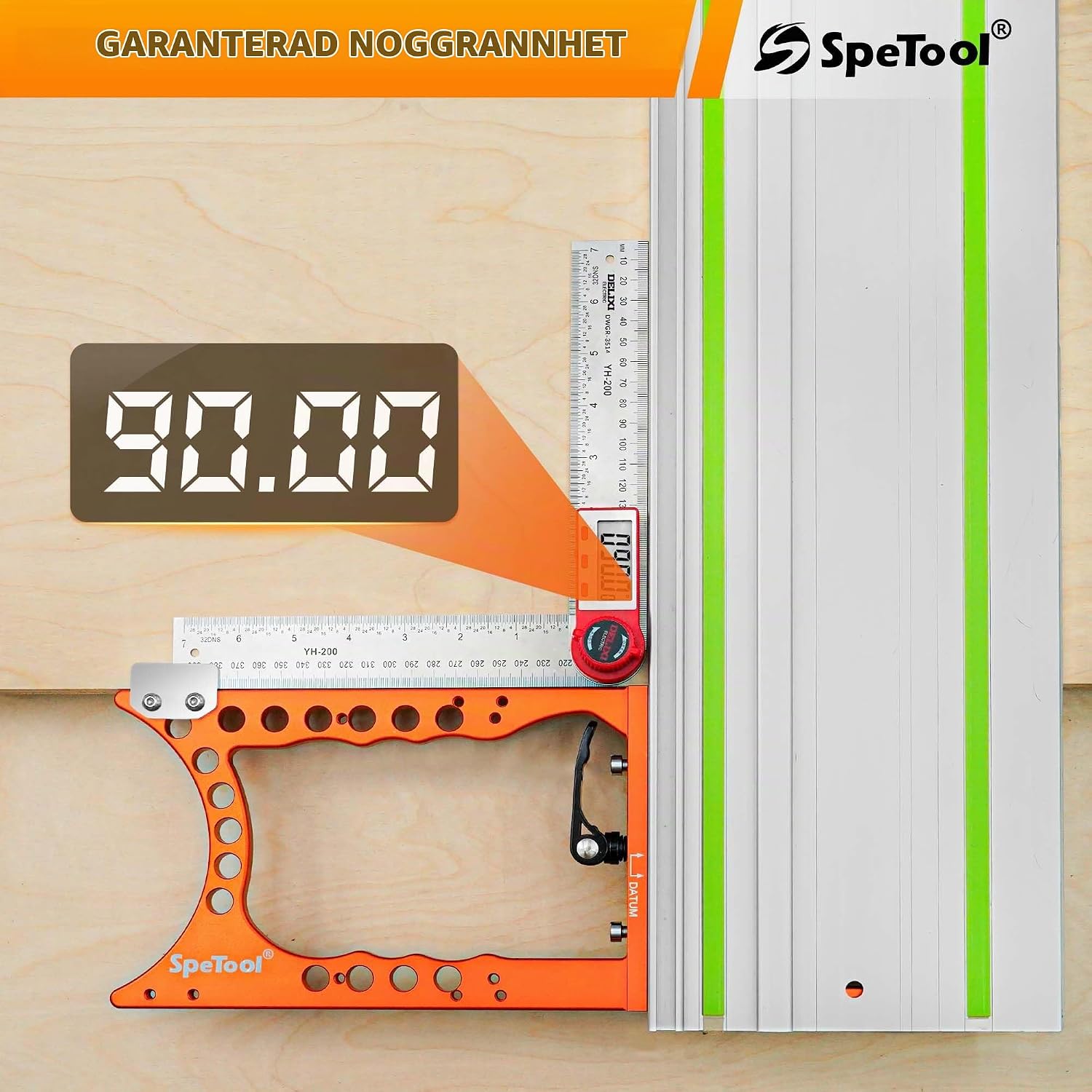 Detalle de SpeTool 90° vinkelanslag för styrskena i aluminium med snabblås