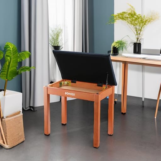 Detalle 2 de Donner EC2088 ピアノ椅子 楽譜収納付き木製ベンチ 幅52cm・滑り止め付き