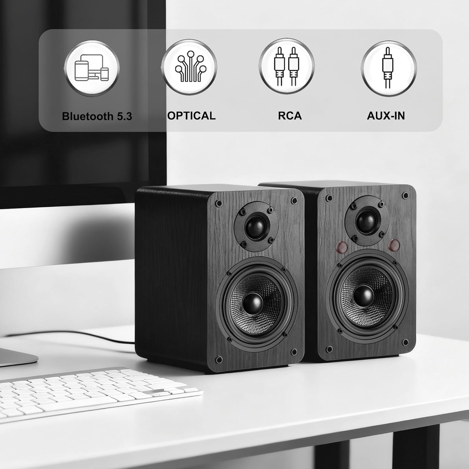 Detalle de LONPOO LP42A 60W Aktiv-Regal-Lautsprecher (2.0) mit Bluetooth, Optical, RCA & AUX-In