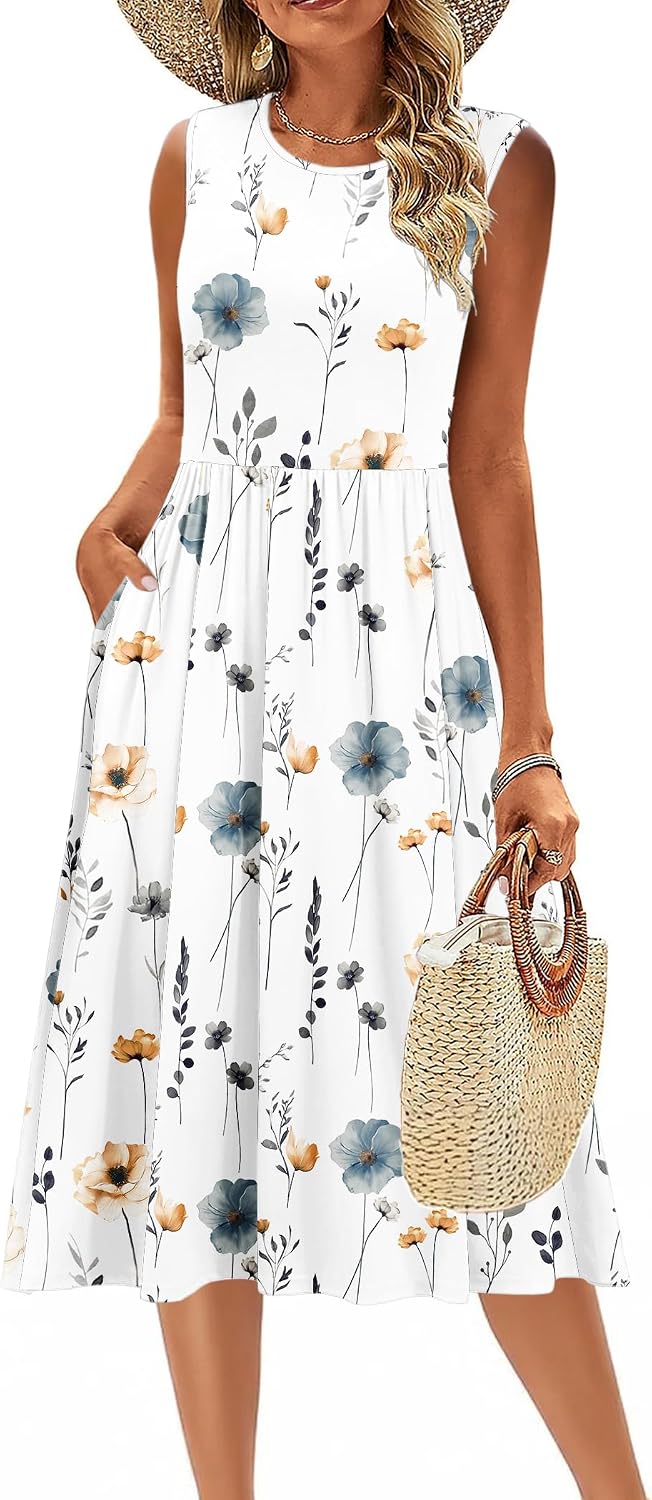 Detalle 2 de Zeagoo Women’s Summer Tank Midi Dress with Pockets (Floral A-Line T-Shirt Style)