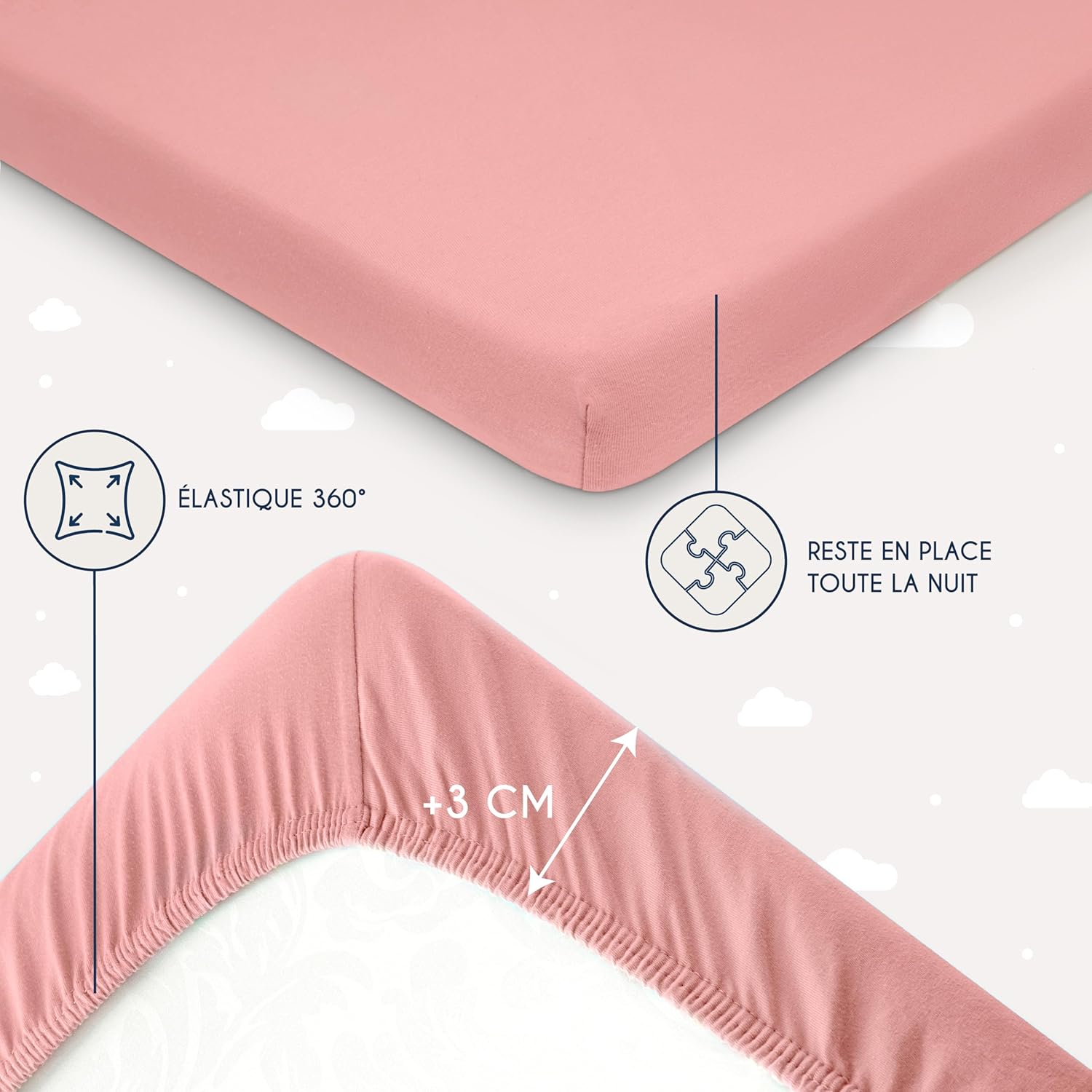 Thumbnail 3 de Dreamzie Drap Housse 60x120 cm (x2) – Lot de 2, coton jersey 145 g/m², Oeko-Tex