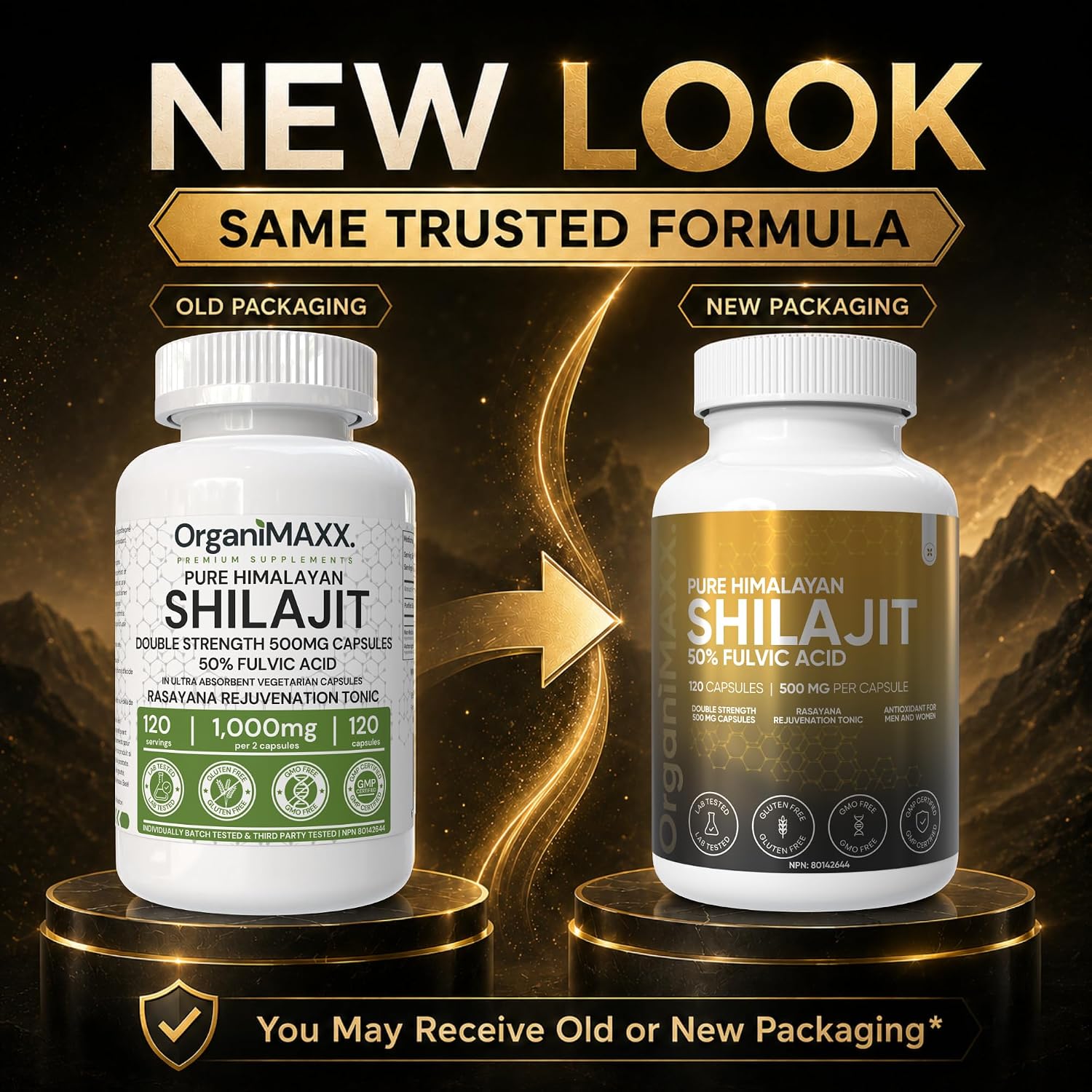 Thumbnail 1 de OrganiMAXX. 500 mg Himalayan Shilajit Capsules, 50% Fulvic Acid, 120 Count