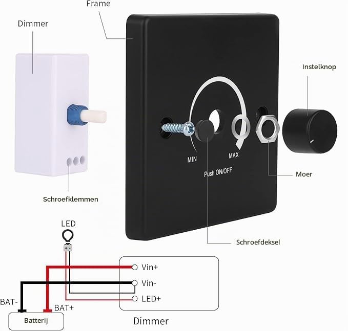 Detalle de Clearhill 12V24VDimmer-5APD3-Black-1P led-dimmer, 12/24 V, PWM, 86 x 86 mm