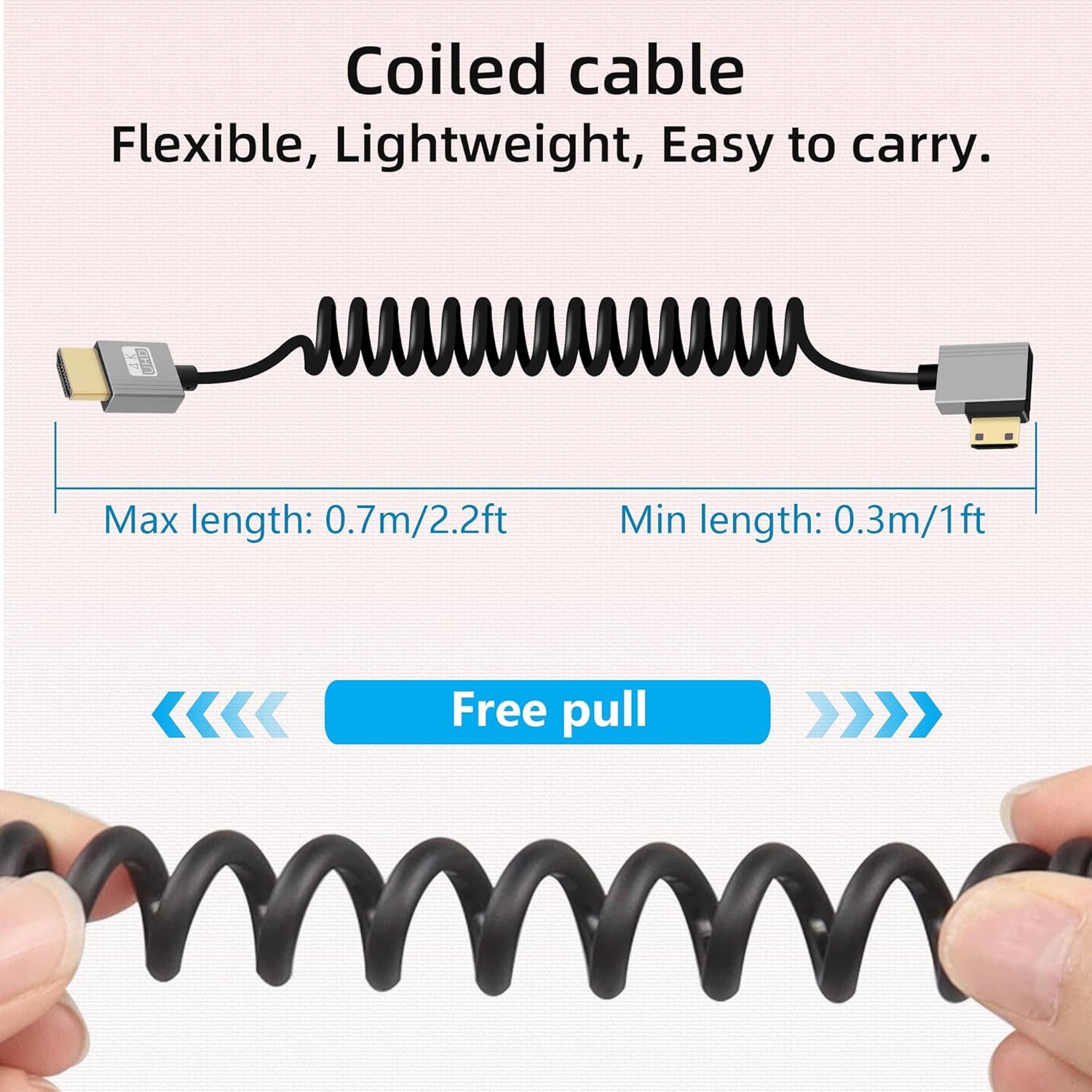 Detalle de RIIEYOCA 4K Mini HDTV to HDTV Short Coiled Cable with 90 Degree Right Angle