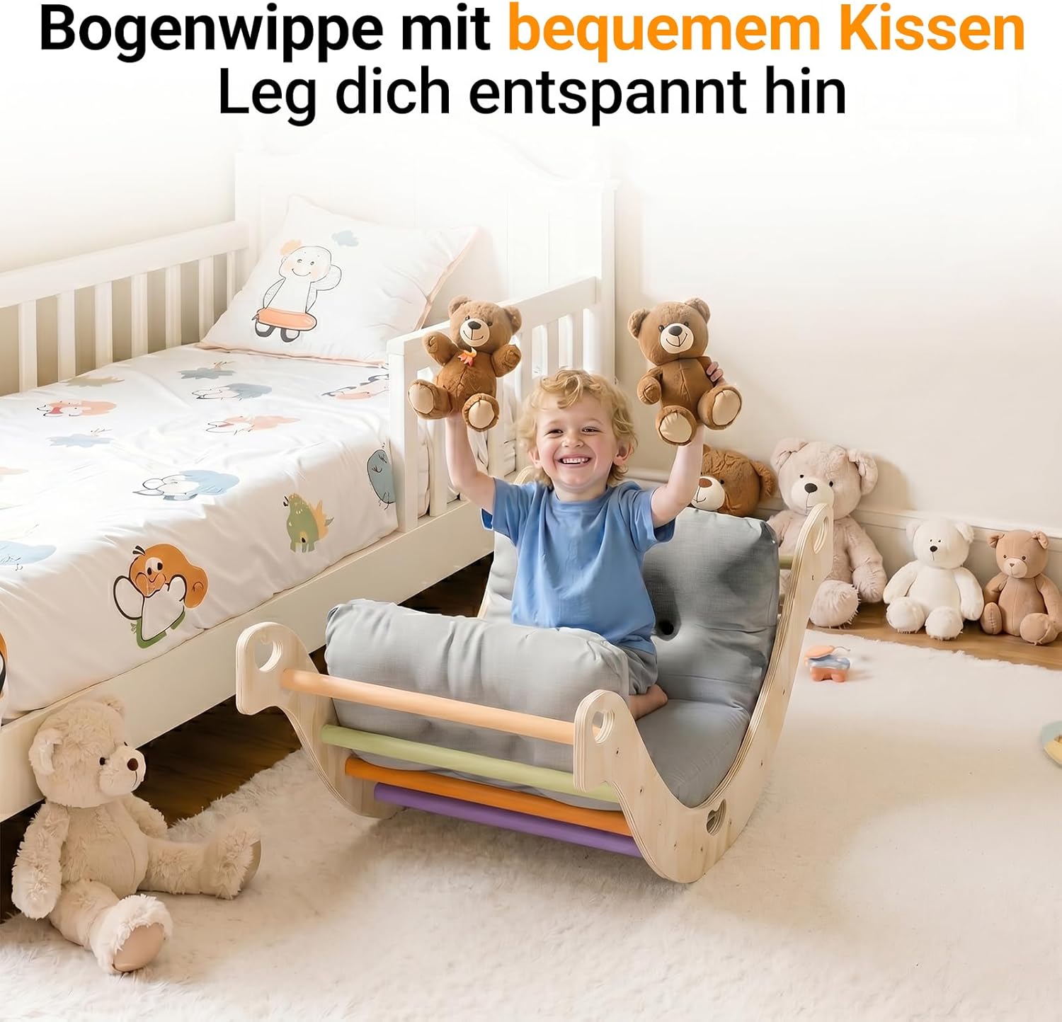 Thumbnail 1 de COSYLAND Montessori Kletterbogen aus Holz mit Kissen – Regenbogen, ab 1 Jahr, Indoor-Kletterbogen zum Klettern, Krabbeln und Wippen