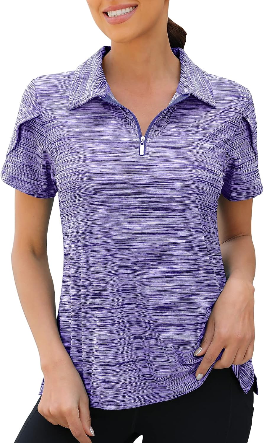 Detalle de Viracy Women’s Golf Polo Shirt, 1/4-Zip, Overlap Sleeves and Quick-Dry Stretch