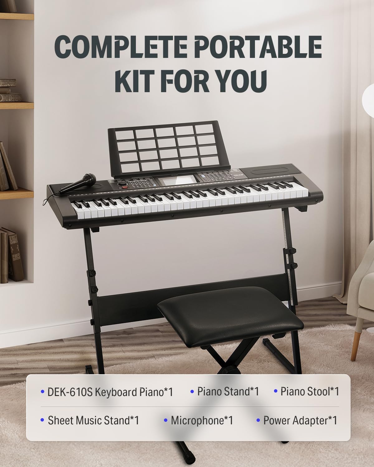 Thumbnail 6 de Donner DEK-610S 61-Key Keyboard Kit with 249 Voices, Stand and Bench