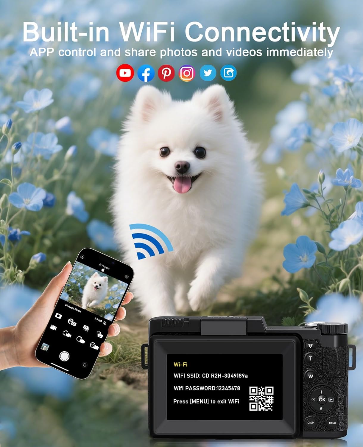 Thumbnail 3 de 5K Digitalkamera mit 64 MP, WLAN, 180°-Display und 2 Akkus – kompakte Foto- und Vlogging-Kamera für Einsteiger