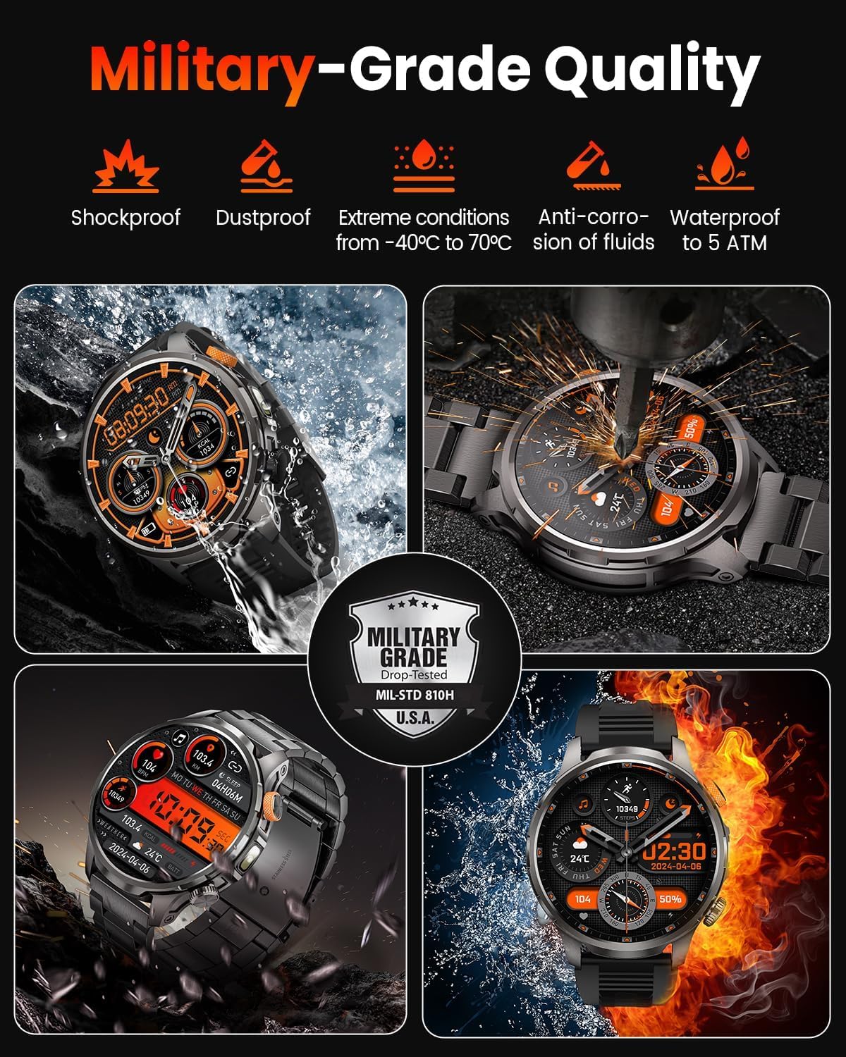 Thumbnail 1 de BANLVS Military Smart Watch for Men with 100 Days Battery, LED Flashlight, Heart Rate & SpO2