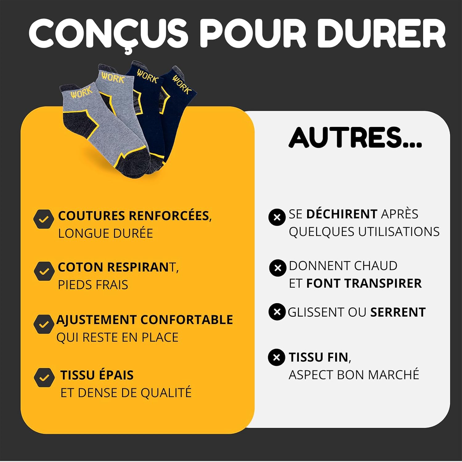 Thumbnail 5 de Chaussettes de travail été homme et femme – Socquettes courtes en coton (talo n/pointe renforcés, semelle rembourrée)
