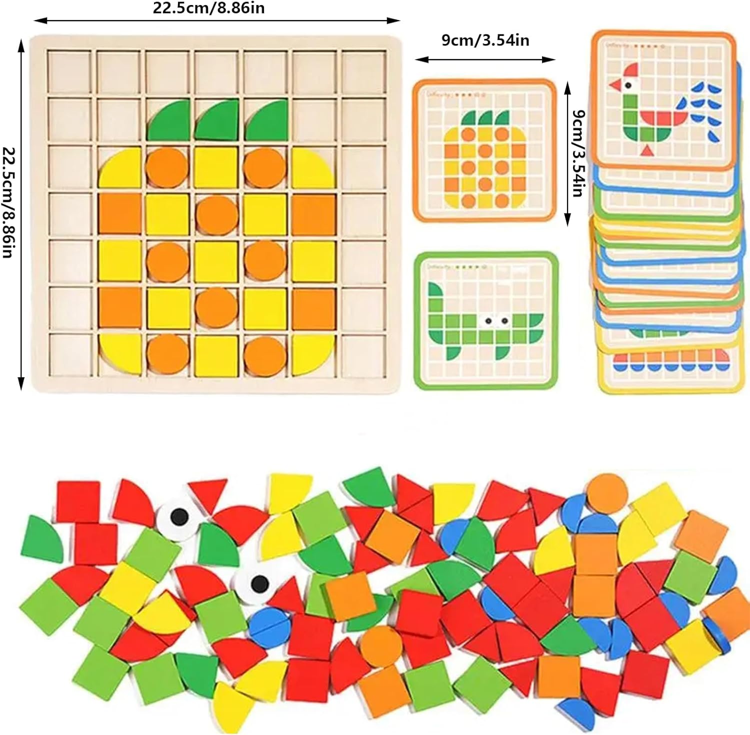 Detalle 2 de Jastown 120pcs Creative Mosaic Puzzle — Wooden Pattern Blocks Set for Early Learning