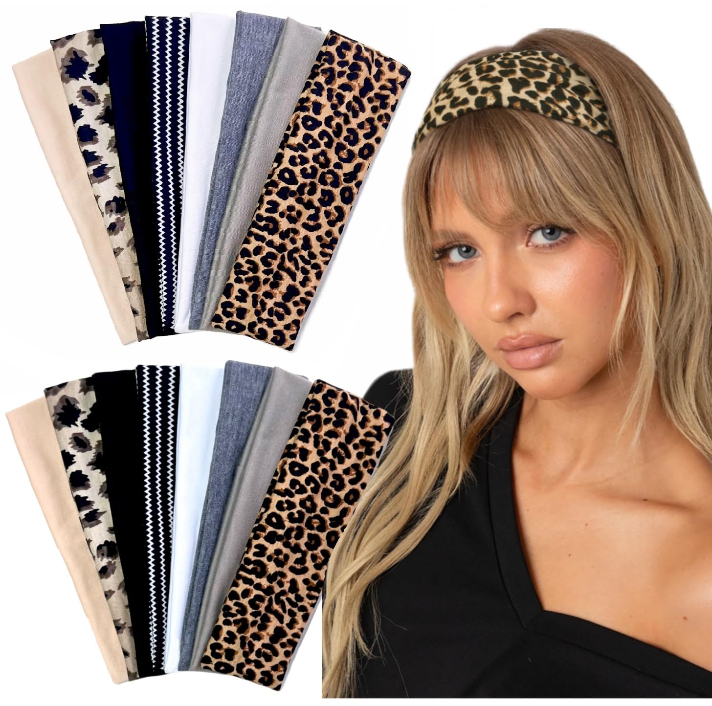 Detalle de Huachi 16-Pack Non-Slip Women’s Headbands (Cheetah Print & Stripes)
