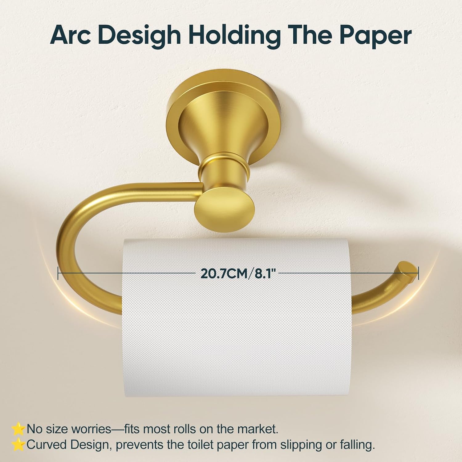Thumbnail 3 de BESy Brushed Gold Toilet Paper Holder – Round Wall Mounted, Rustproof & Durable