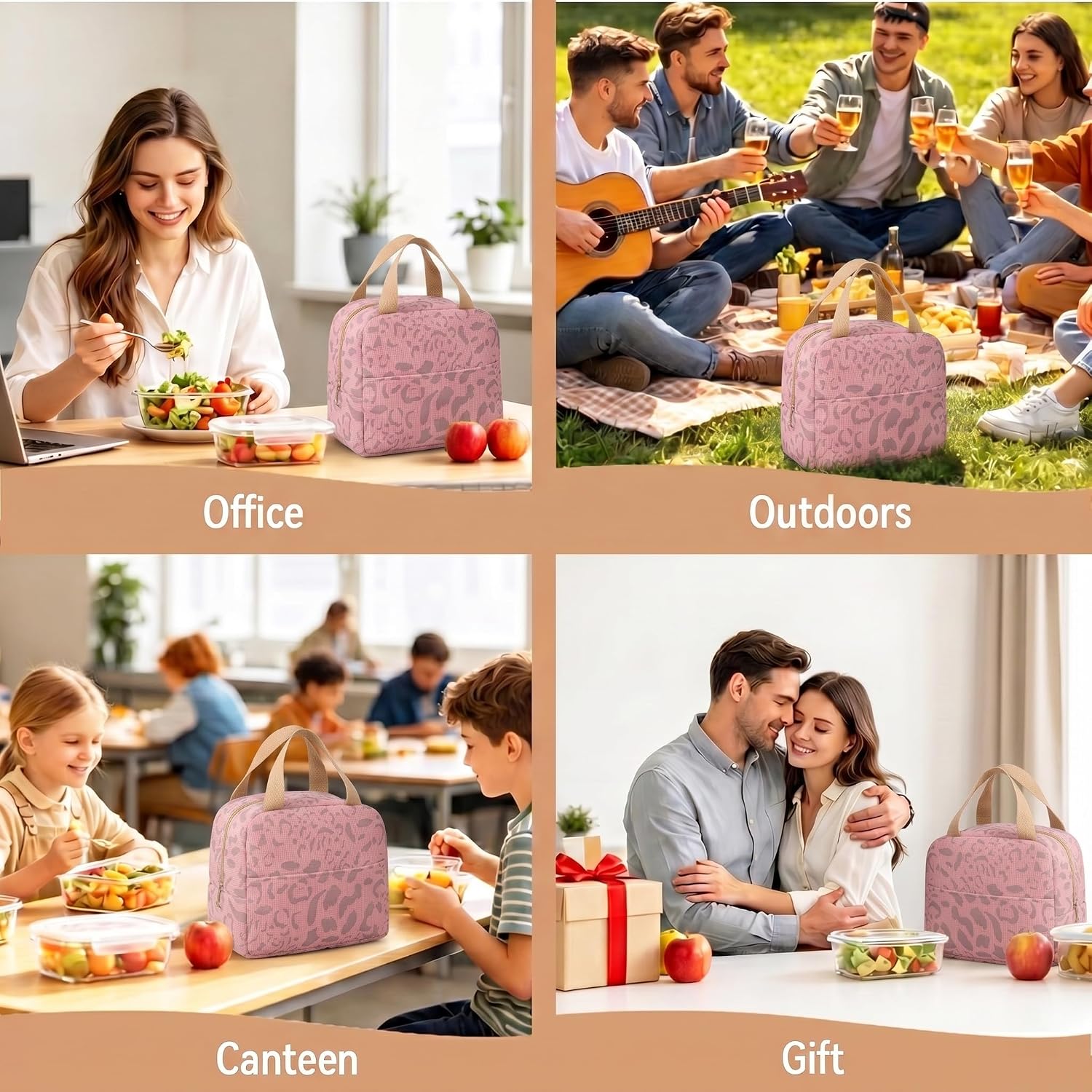 Thumbnail 5 de Arae Lunch Bag Women Men - Reusable Leakproof Cooler Tote, 4L Insulated Lunchbox in Ink Pattern Pink