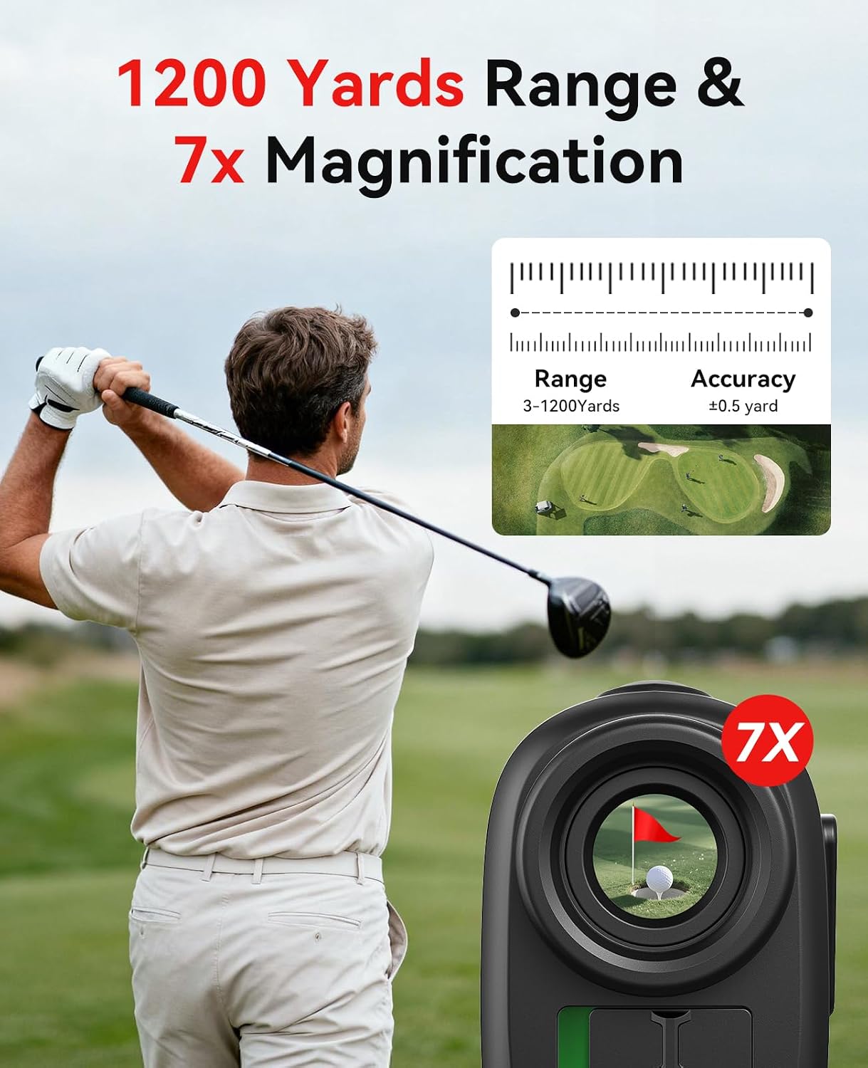 Thumbnail 6 de Hoorola Golf Rangefinder, 1200-Yard Range, 7x Magnification and Slope