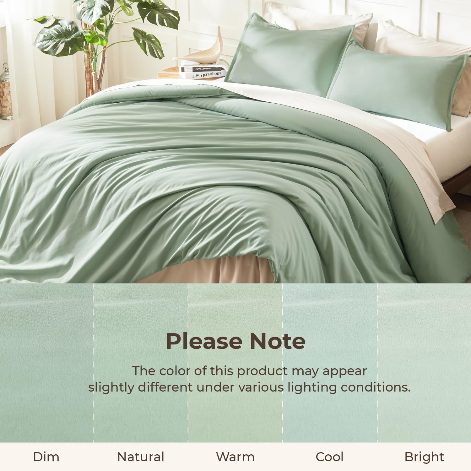 Detalle de Litanika King Size Comforter Set, 3 Pieces – Lightweight All-Season Sage Green with Down-Alternative Filling