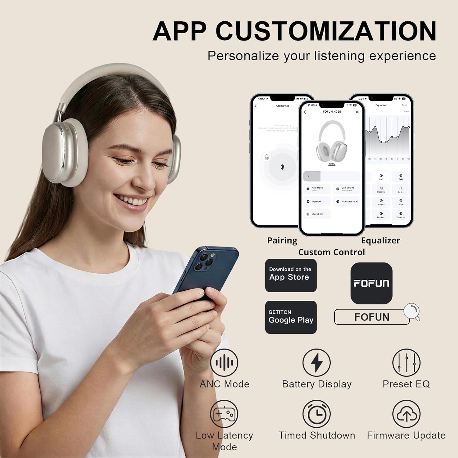 Thumbnail 5 de FOFUN NC95 noise cancelling headphones 65H