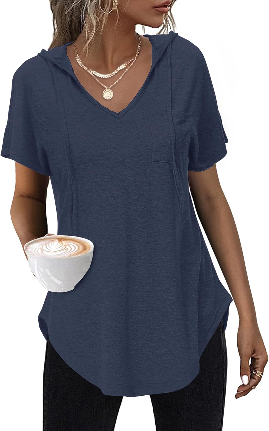 Thumbnail 4 de WNEEDU T-Shirt Donna Manica Corta Felpa con Cappuccio: casual e versatile per l’estate