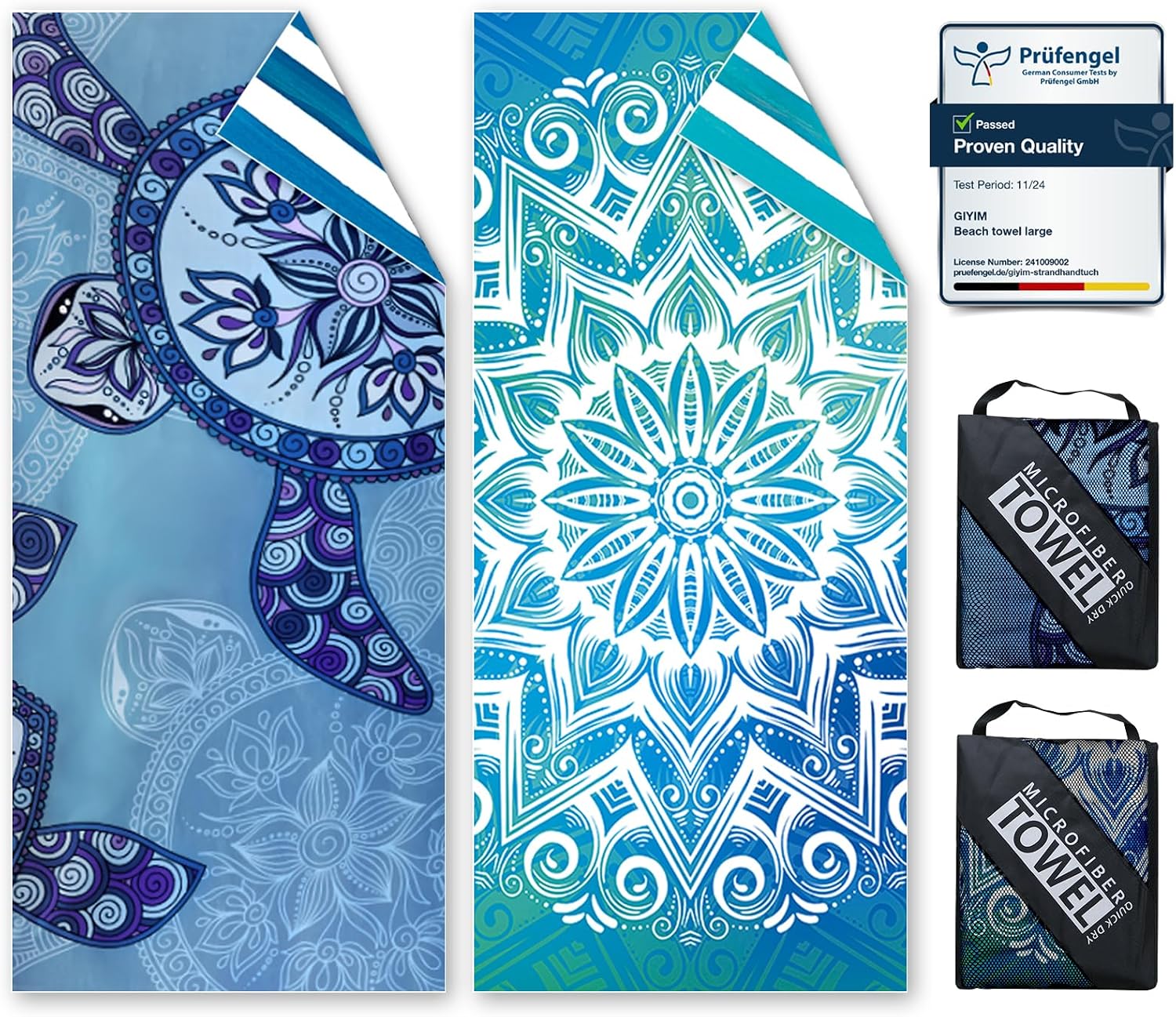 Detalle de Giyim Beach Towels - 2 Pack 200x90cm: Lightweight Microfibre, Double-Sided, Sand Free