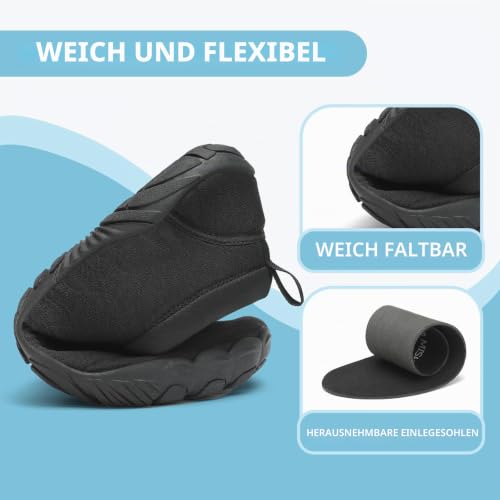 Detalle de Mishansha Herren Badeschuhe Barfuß Wasserschuhe Mattschwarz Gr.46 – Alltagstaugliche Schutzschicht beim Wassersport