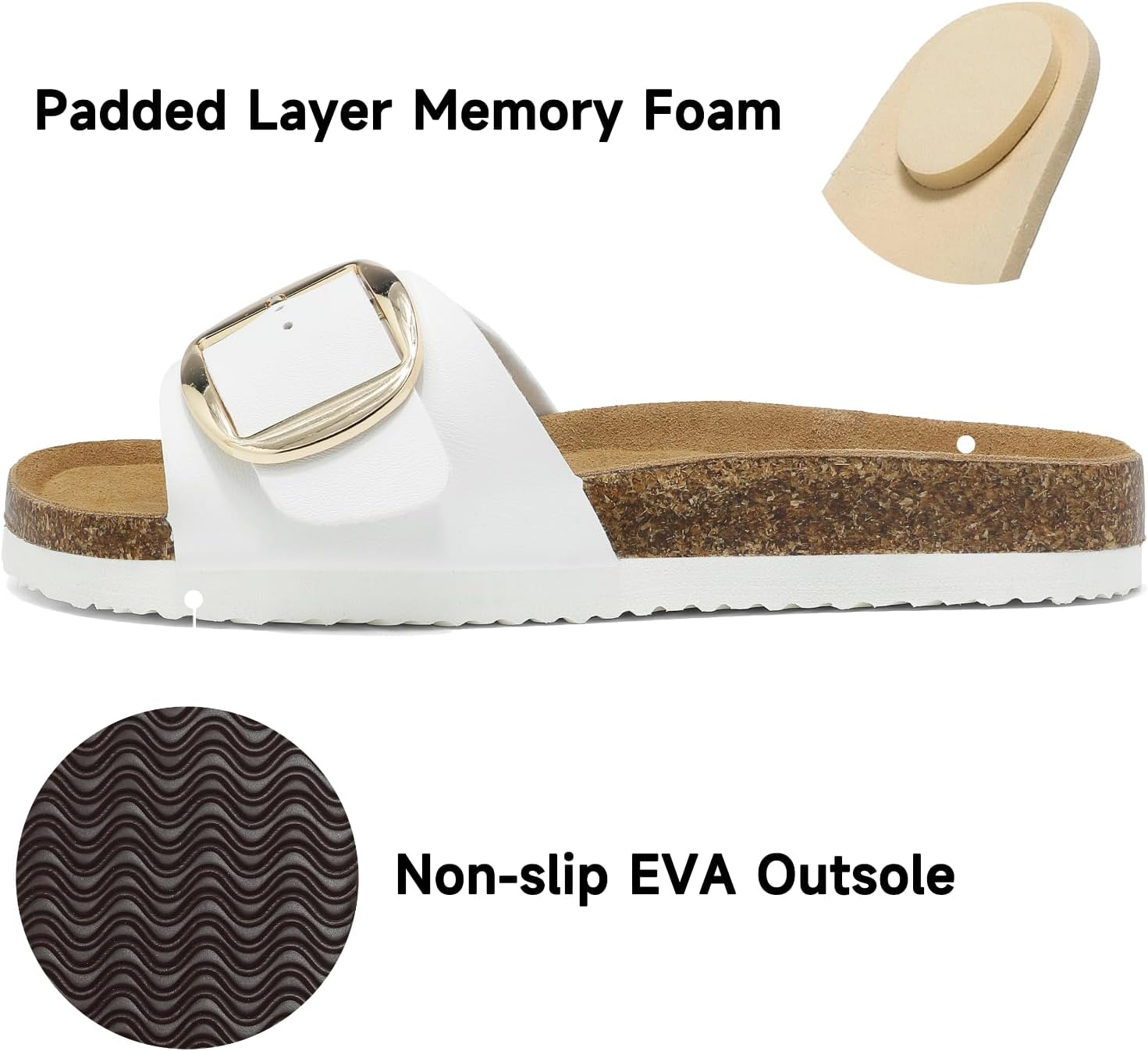 Detalle de Chetoria Sandales Femme en Cuir Véritable – Semelle Liège, Boucle Dorée, Confort Ergonomique
