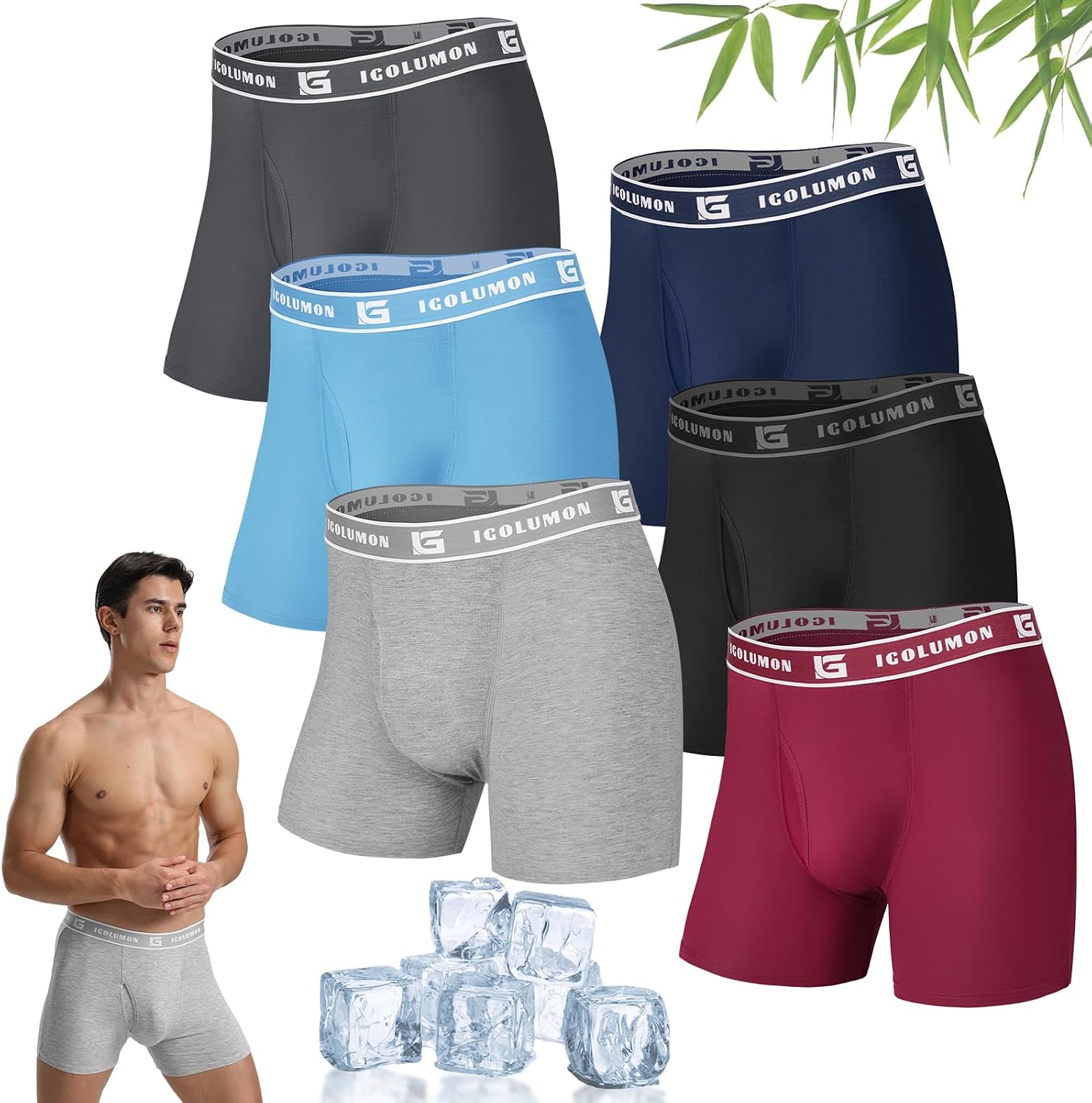 Thumbnail 6 de IGOLUMON Boxer uomo in bambù (confezione da 6) ultra morbidi, traspiranti e senza cuciture
