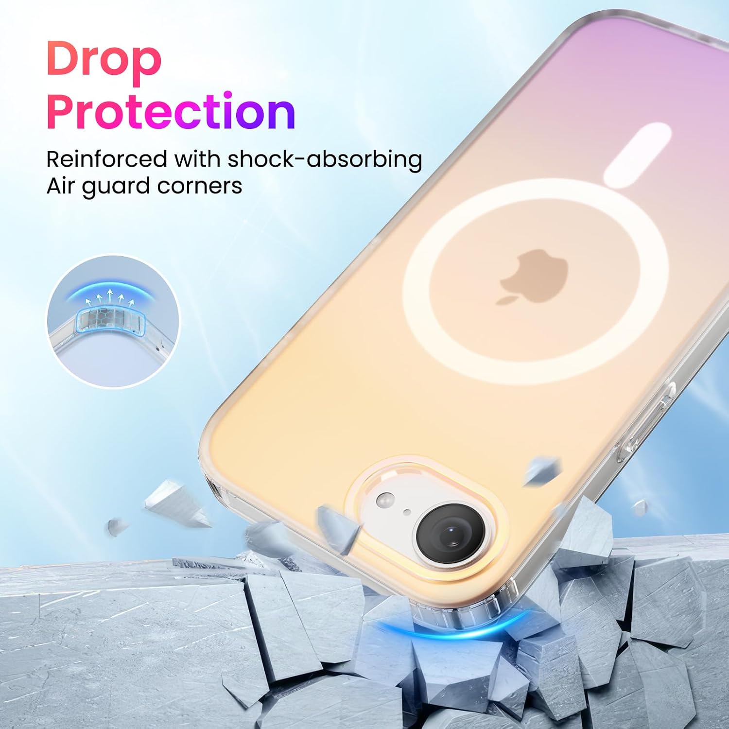 Detalle de ORNARTO iPhone 17e/16e 6.1-Inch Case — Shockproof, Iridescent Rainbow Design with Magnetic Charging