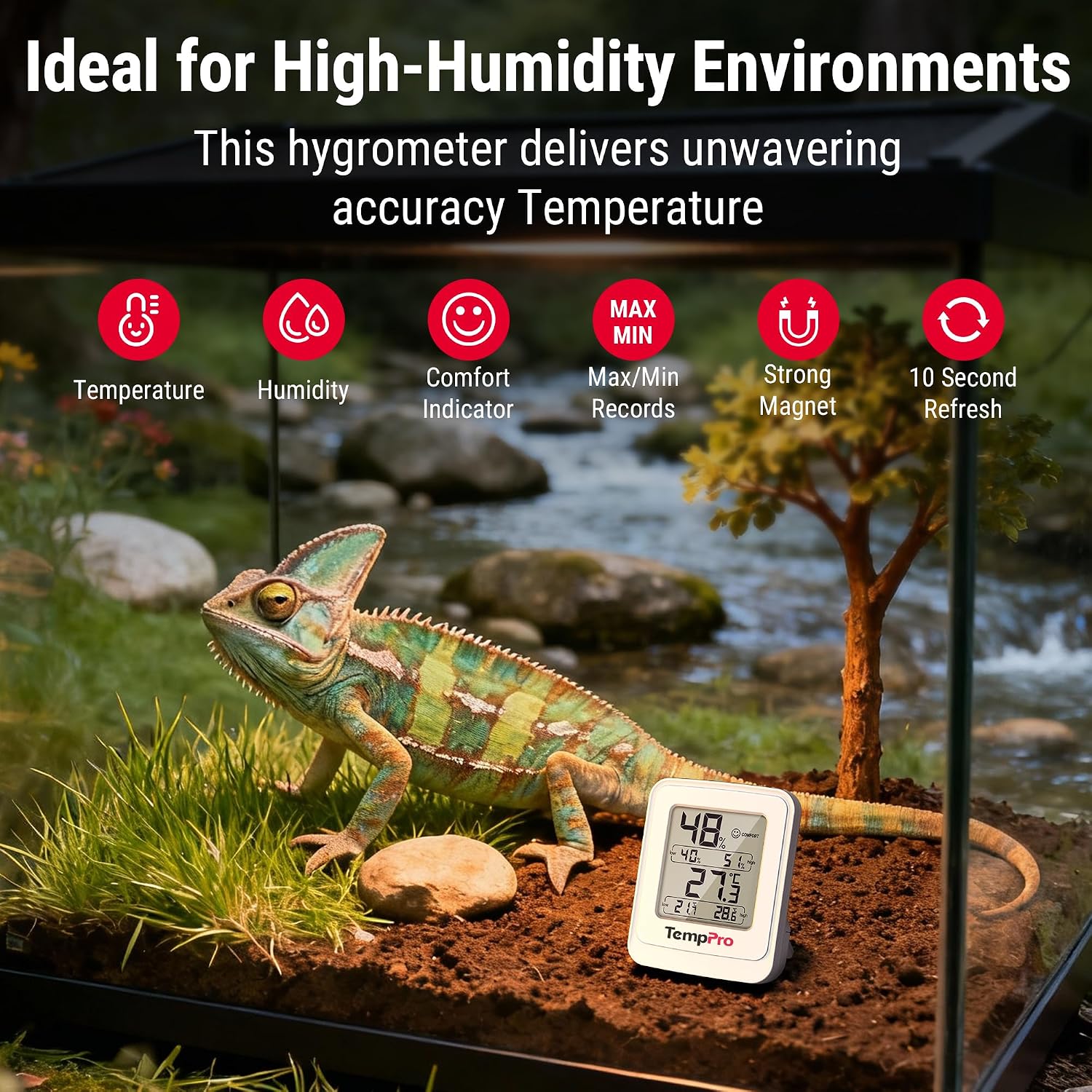 Detalle de TempPro TP150 thermo-hygrometer voor kas en kweektent, IPX5-bestendig