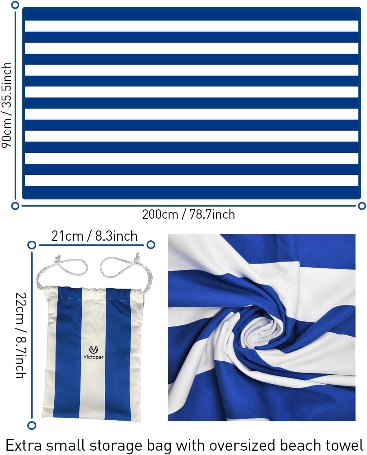 Detalle 2 de Victoper Microfiber Beach Towel 79x35 inch