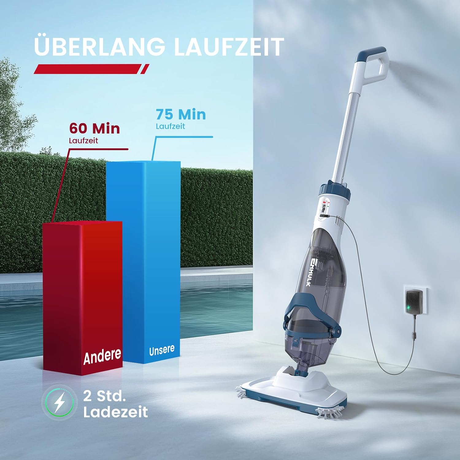 Detalle de ENHULK Poolsauger Akku PC18 – leistungsstarker Akku-Poolreiniger mit 34 cm Kopf