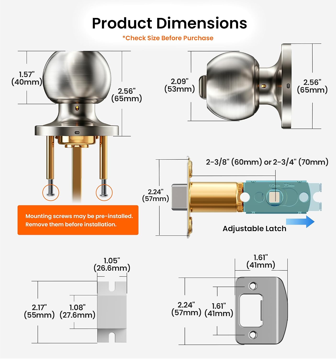 Thumbnail 6 de Veise Privacy Door Knob in Satin Nickel