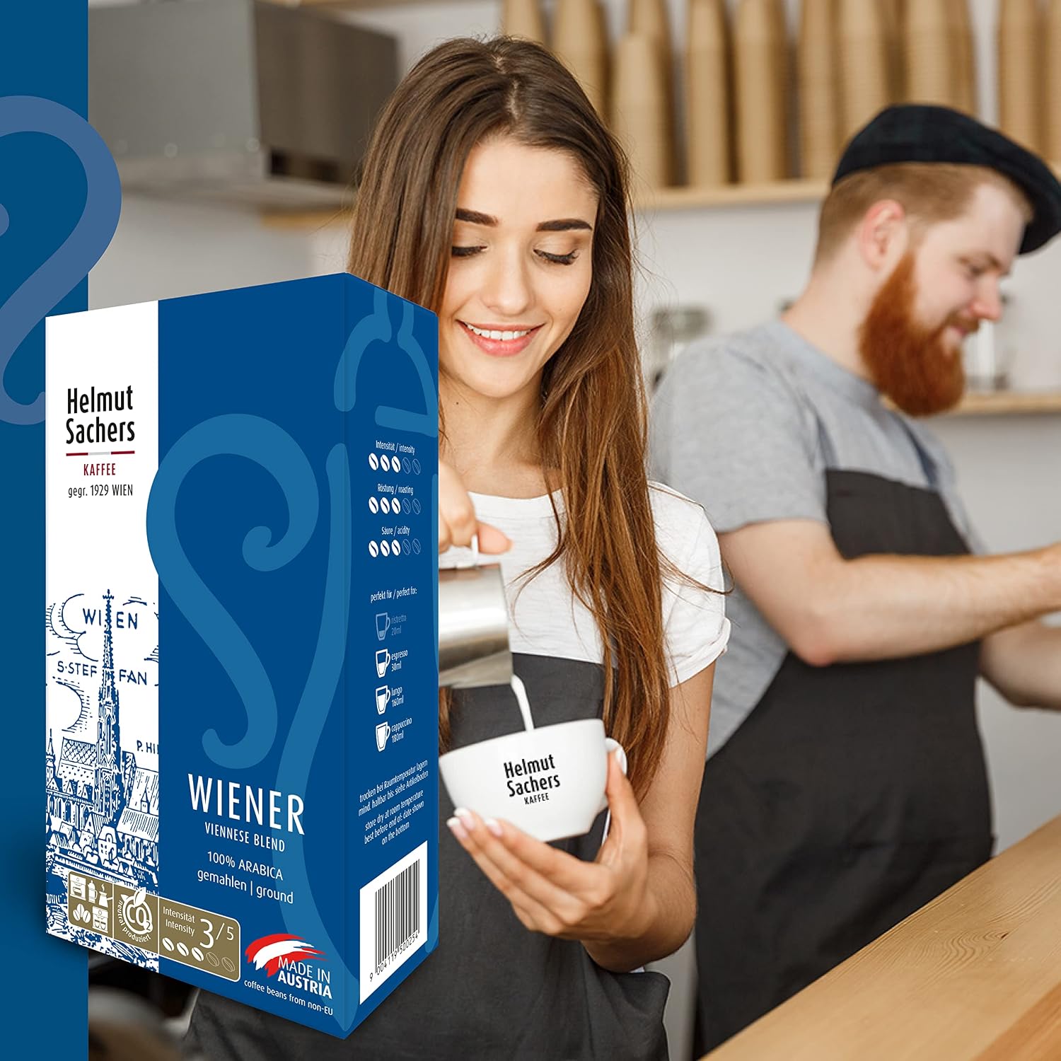 Detalle de Helmut Sachers Kaffee Wiener Mischung – 100% Arabica, gemahlen, Intensität 3/5, 6 x 500 g