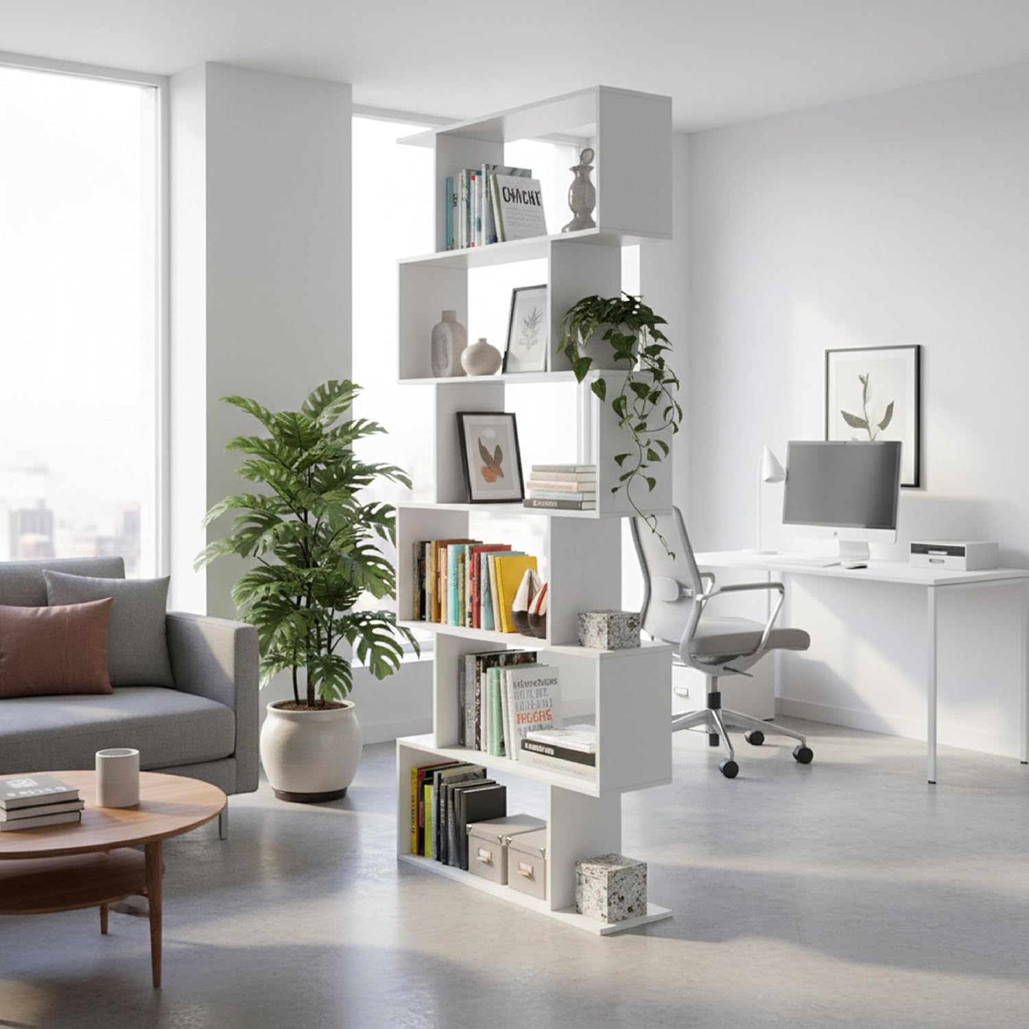 Thumbnail 3 de Baroni Home Libreria a zig zag moderna verticale 24x70x191 cm, 6 ripiani (bianco)